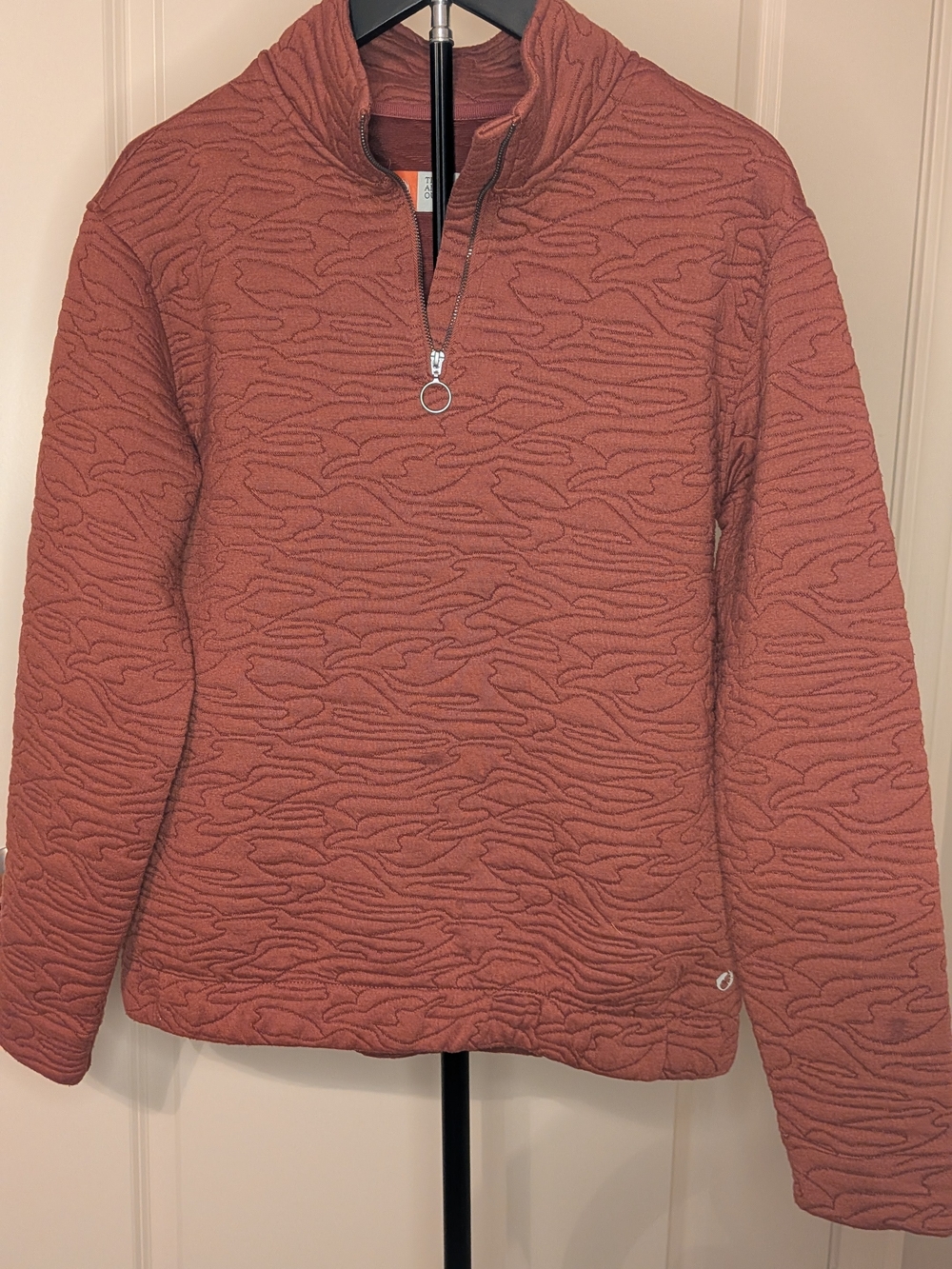 Burnt Orange Quarter-Zip Textured Pullover Sweatshirt